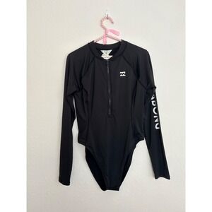 Billabong Rashguard Bodysuit Black large NEW Long Sleeve Zip Front Logo